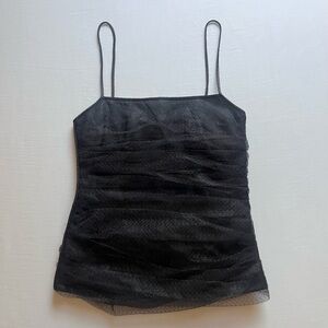 NWT SCANLAN THEODORE black tulle lace mesh ruched cropped tank top